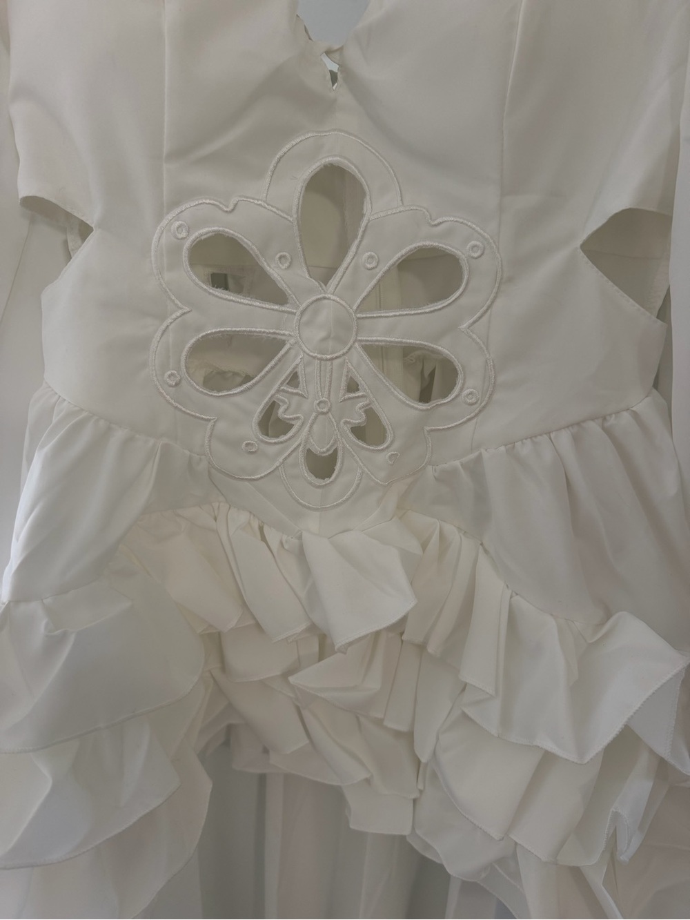 White Cutout Ruffle High-Low Dress - Picture 6 of 8